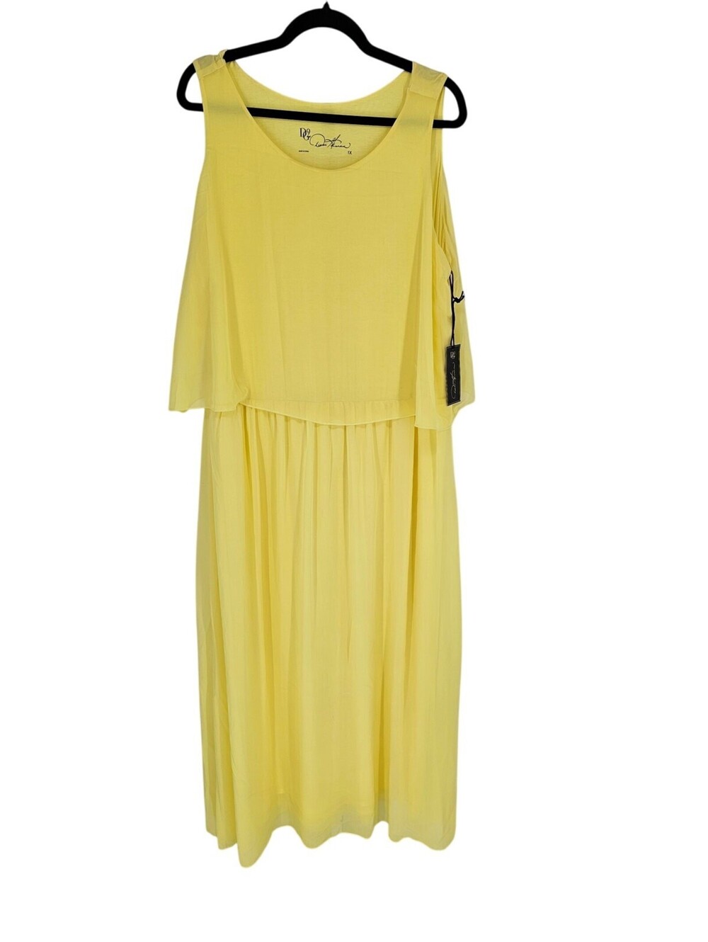 NWT DG2 by Diane Gilman Women Yellow Sleeveless Scoop Neck Ruffle Dress Size 1X